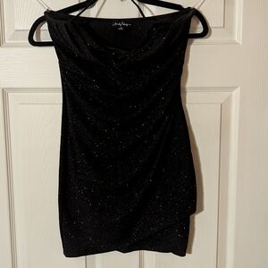 Black Sparkle Cowl Neck Mini Dress